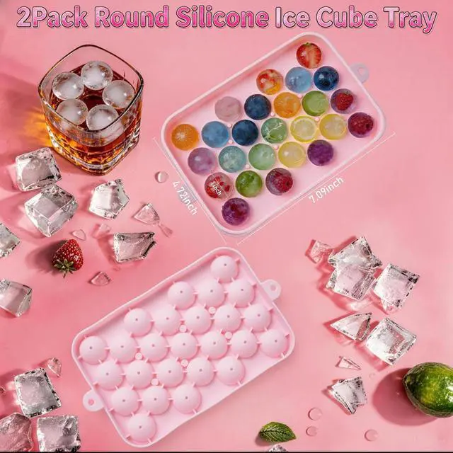 Alt view image 2 of 7 - Small Ice Ball Mold, 2Pack Ice Cube Tray with Lid, 25 Cavities Round Flexible Silicone Ice Cube Tray for Freezer, BPA Free Circle Ice Cube Tray for Whiskey, Cocktail, Juice