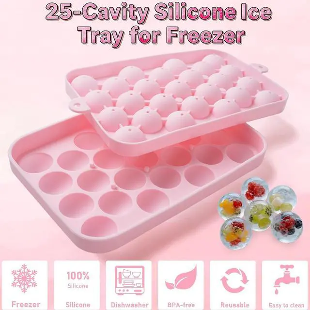 Alt view image 3 of 7 - Small Ice Ball Mold, 2Pack Ice Cube Tray with Lid, 25 Cavities Round Flexible Silicone Ice Cube Tray for Freezer, BPA Free Circle Ice Cube Tray for Whiskey, Cocktail, Juice