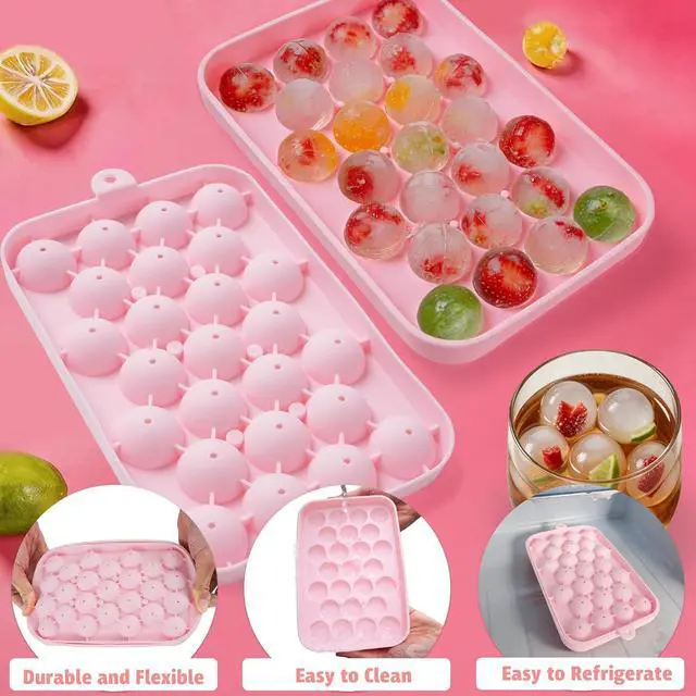 Alt view image 4 of 7 - Small Ice Ball Mold, 2Pack Ice Cube Tray with Lid, 25 Cavities Round Flexible Silicone Ice Cube Tray for Freezer, BPA Free Circle Ice Cube Tray for Whiskey, Cocktail, Juice