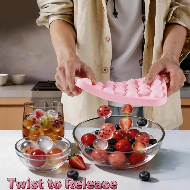 Alt view image 5 of 7 - Small Ice Ball Mold, 2Pack Ice Cube Tray with Lid, 25 Cavities Round Flexible Silicone Ice Cube Tray for Freezer, BPA Free Circle Ice Cube Tray for Whiskey, Cocktail, Juice