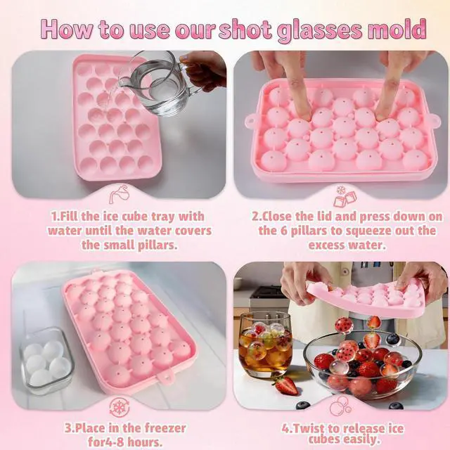 Alt view image 6 of 7 - Small Ice Ball Mold, 2Pack Ice Cube Tray with Lid, 25 Cavities Round Flexible Silicone Ice Cube Tray for Freezer, BPA Free Circle Ice Cube Tray for Whiskey, Cocktail, Juice