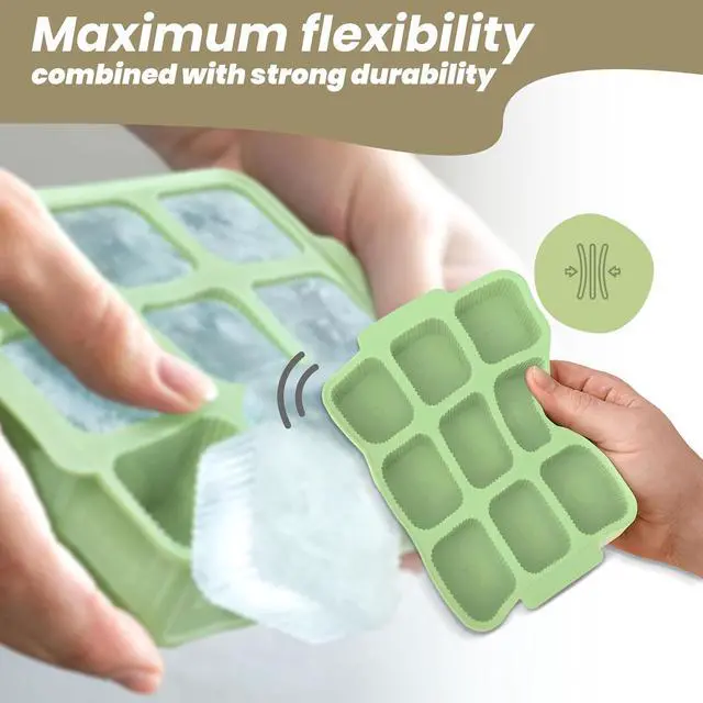 Main image of Silicone ice cube tray with lid and handle I Stackable Small and handy large ice cubes with grooves for easy removal I Odorless and tasteless container (6,3 x 4,7 x 1,02 In)