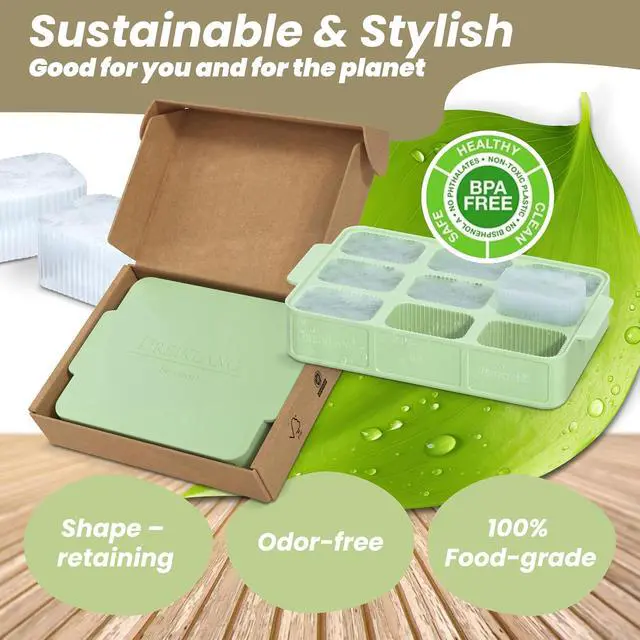 Alt view image 6 of 6 - Silicone ice cube tray with lid and handle I Stackable Small and handy large ice cubes with grooves for easy removal I Odorless and tasteless container (6,3 x 4,7 x 1,02 In)