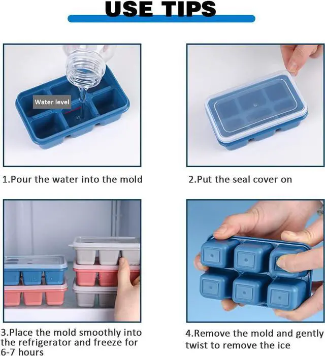 Alt view image 2 of 7 - Ice Cube Trays 2 Pack - Mini Size Silicone Ice Cube Molds with Removable Lids Reusable and BPA Free for Whiskey, Cocktail, Stackable Flexible Safe Ice Cubes