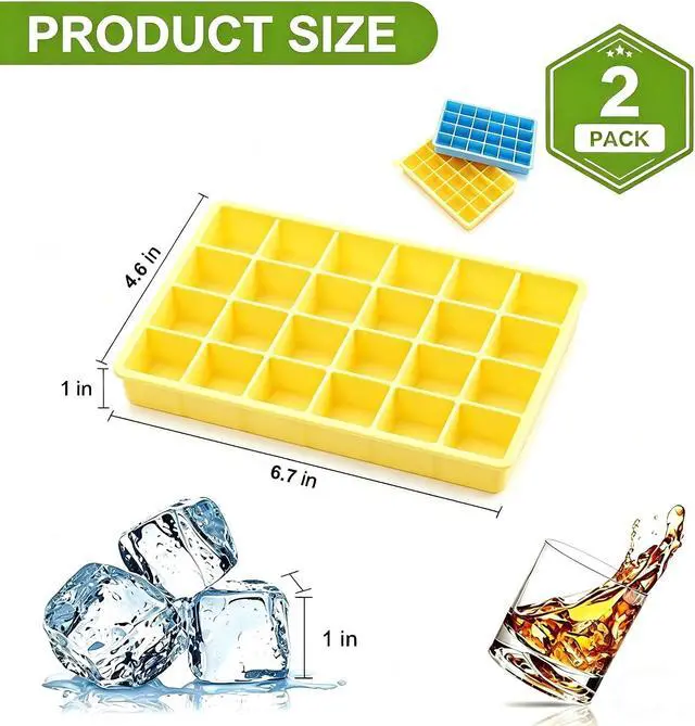 Alt view image 3 of 7 - Silicone Ice Cube Tray, Easy Release Flexible Ice Cube Tray with Removable Lid, 24 Ice Cub Per Tray for Whiskey, Freezer, Cocktail, Reusable & BPA Free (Blue+Yellow)