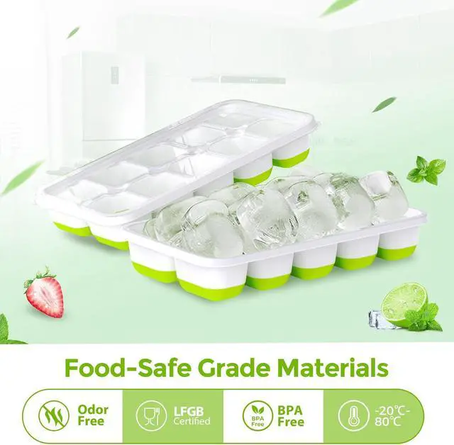 Alt view image 2 of 7 - DOQAUS Ice Cube Tray with Lids, 2 Pack Silicone Ice Trays for Freezer | Stackable BPA & LFGB Safe, Easy Release for Kitchen, RV, Cocktail, Coffee, Soup & Food