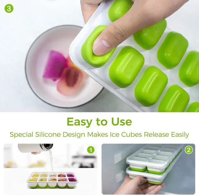 Alt view image 3 of 7 - DOQAUS Ice Cube Tray with Lids, 2 Pack Silicone Ice Trays for Freezer | Stackable BPA & LFGB Safe, Easy Release for Kitchen, RV, Cocktail, Coffee, Soup & Food