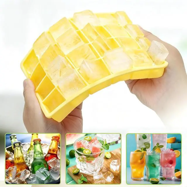 Alt view image 7 of 7 - Silicone Ice Cube Tray, Easy Release Flexible Ice Cube Tray with Removable Lid, 24 Ice Cub Per Tray for Whiskey, Freezer, Cocktail, Reusable & BPA Free (Blue+Yellow)