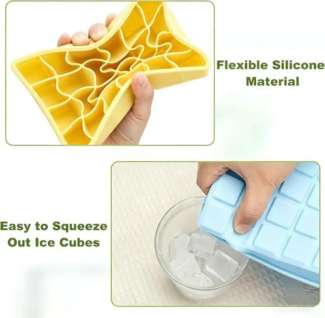 Alt view image 5 of 7 - Silicone Ice Cube Tray, Easy Release Flexible Ice Cube Tray with Removable Lid, 24 Ice Cub Per Tray for Whiskey, Freezer, Cocktail, Reusable & BPA Free (Blue+Yellow)
