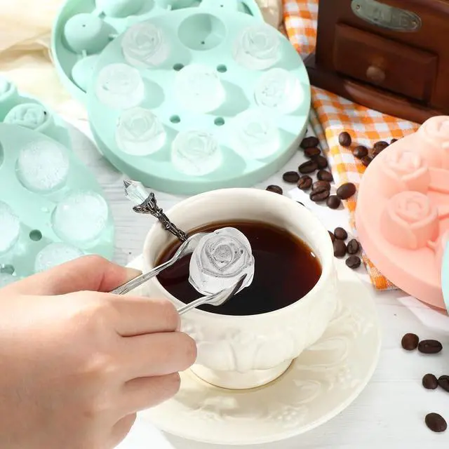 Alt view image 2 of 7 - Hsei 2 Pieces 3D Rose Ice Mold 1.4 Inch Silicone Flower Ice Cube Trays Rose Silicone Mold for Freezer Whiskey Wine Cocktails Juice Bourbon Mimosas, Dishwasher Safe, Pink, Green
