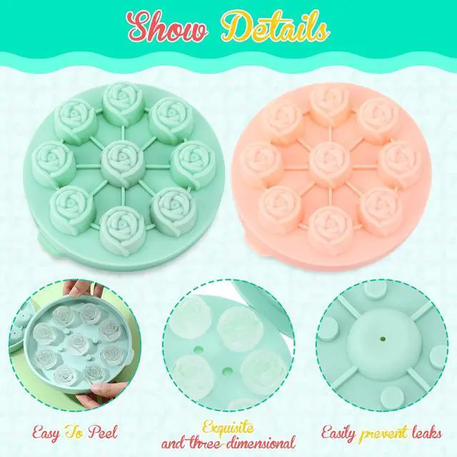 Alt view image 4 of 7 - Hsei 2 Pieces 3D Rose Ice Mold 1.4 Inch Silicone Flower Ice Cube Trays Rose Silicone Mold for Freezer Whiskey Wine Cocktails Juice Bourbon Mimosas, Dishwasher Safe, Pink, Green