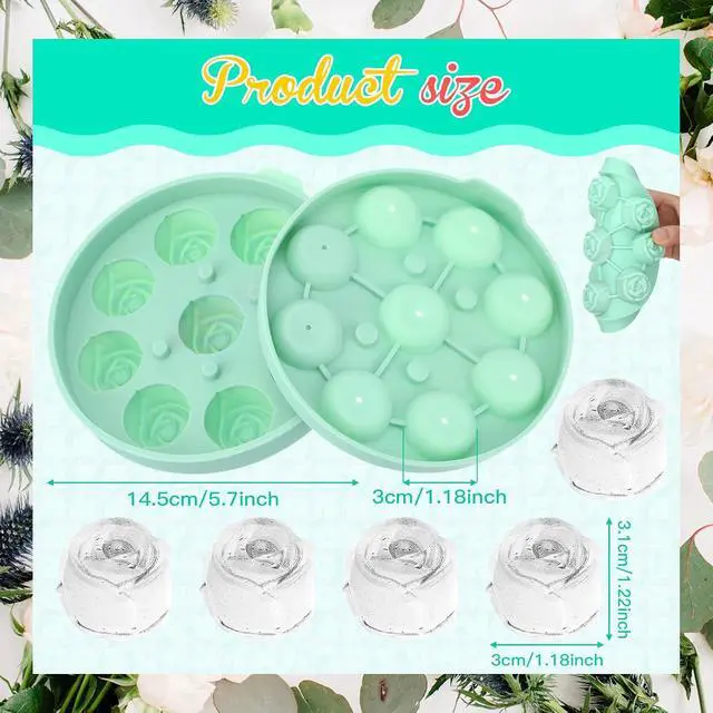Alt view image 7 of 7 - Hsei 2 Pieces 3D Rose Ice Mold 1.4 Inch Silicone Flower Ice Cube Trays Rose Silicone Mold for Freezer Whiskey Wine Cocktails Juice Bourbon Mimosas, Dishwasher Safe, Pink, Green
