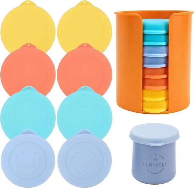 Main image of 8PCS Yogurt Jar Lids with Lid Storage Organizer- Silicone Replacement Jar Covers for La Fermiere Yogurt Jars, Reusable, Airtight, Dishwasher freezerSafe, Fit Perfectly, Stackable(Jars NOT Included)
