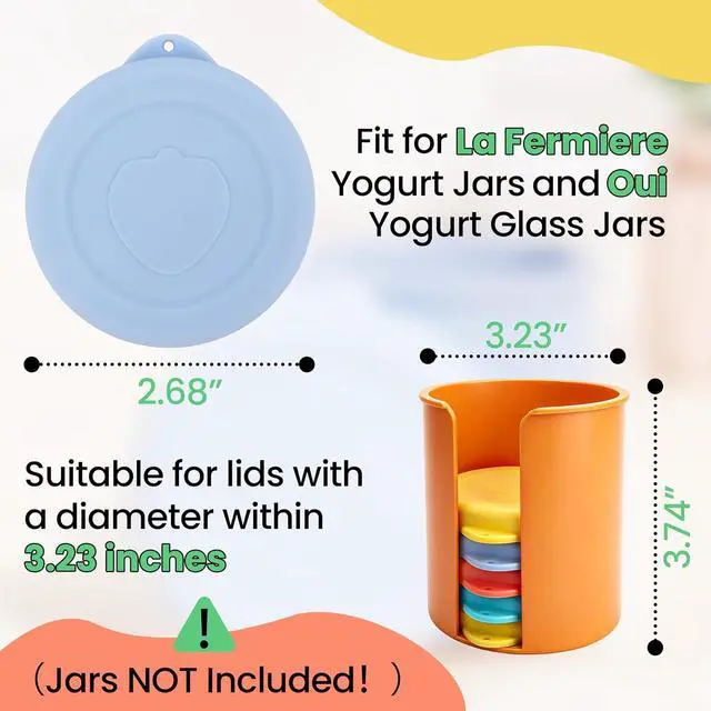 Alt view image 2 of 7 - 8PCS Yogurt Jar Lids with Lid Storage Organizer- Silicone Replacement Jar Covers for La Fermiere Yogurt Jars, Reusable, Airtight, Dishwasher freezerSafe, Fit Perfectly, Stackable(Jars NOT Included)