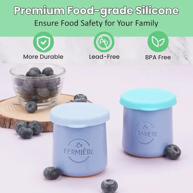 Alt view image 3 of 7 - 8PCS Yogurt Jar Lids with Lid Storage Organizer- Silicone Replacement Jar Covers for La Fermiere Yogurt Jars, Reusable, Airtight, Dishwasher freezerSafe, Fit Perfectly, Stackable(Jars NOT Included)