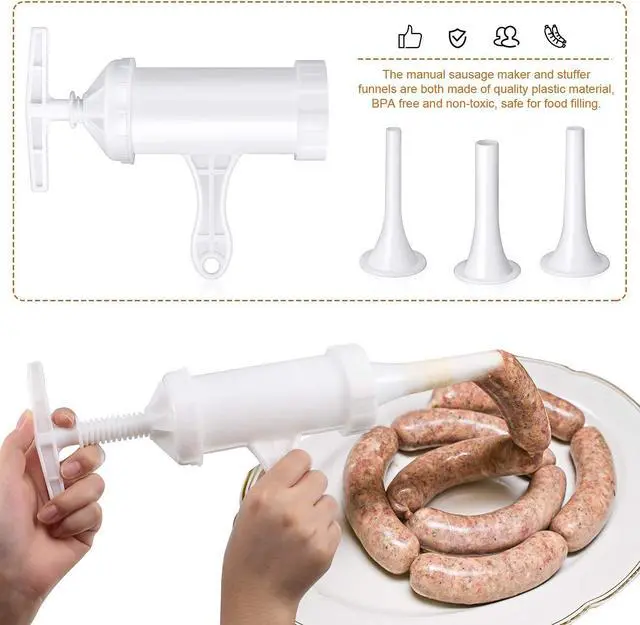 Alt view image 5 of 7 - Mudder Sausage Stuffer Manual Maker Plastic Meat Filler Funnel Tubes Filling Tool for Hand Operated Food Grinder for Holiday Household Use