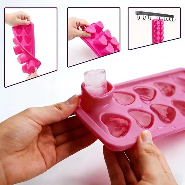 Alt view image 2 of 7 - Heart Shaped Ice Cube Tray Silicone Mold, 2 Pack Pink | BPA Free, Dishwasher Safe, Easy to Release for Chocolate Candy, Cocktails, Whiskey & Drinks