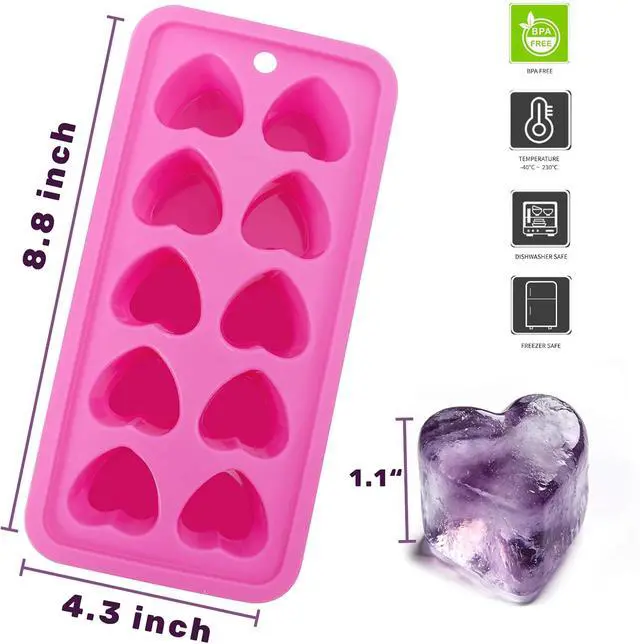 Alt view image 3 of 7 - Heart Shaped Ice Cube Tray Silicone Mold, 2 Pack Pink | BPA Free, Dishwasher Safe, Easy to Release for Chocolate Candy, Cocktails, Whiskey & Drinks