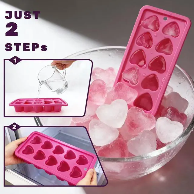 Alt view image 4 of 7 - Heart Shaped Ice Cube Tray Silicone Mold, 2 Pack Pink | BPA Free, Dishwasher Safe, Easy to Release for Chocolate Candy, Cocktails, Whiskey & Drinks