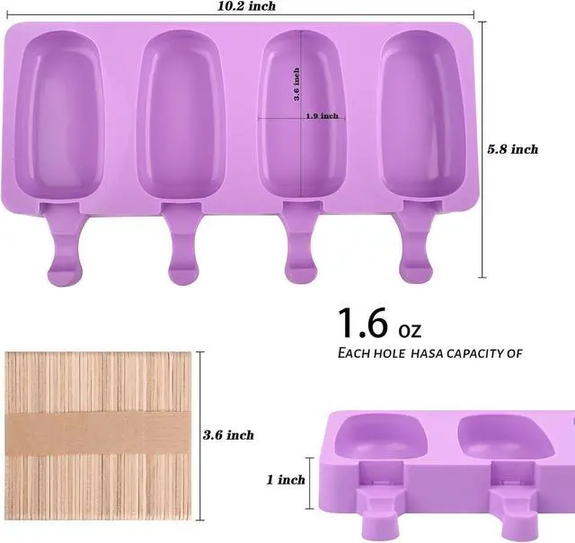 Alt view image 2 of 7 - WMKGG Popsicle Silicone Molds Set, 2 PCS Ice Cream Molds(Standard/Purple) | with 50 Wooden Sticks for Cake Pop, Ice Pop, Cakesicles
