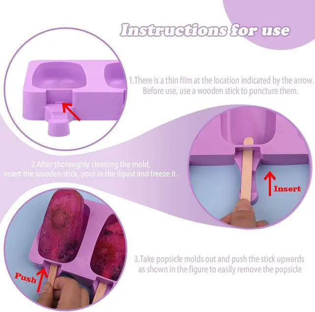 Alt view image 4 of 7 - WMKGG Popsicle Silicone Molds Set, 2 PCS Ice Cream Molds(Standard/Purple) | with 50 Wooden Sticks for Cake Pop, Ice Pop, Cakesicles