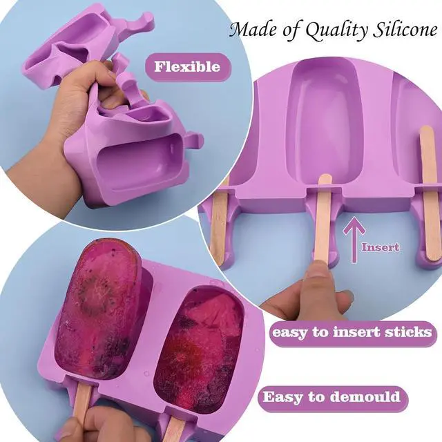 Alt view image 7 of 7 - WMKGG Popsicle Silicone Molds Set, 2 PCS Ice Cream Molds(Standard/Purple) | with 50 Wooden Sticks for Cake Pop, Ice Pop, Cakesicles