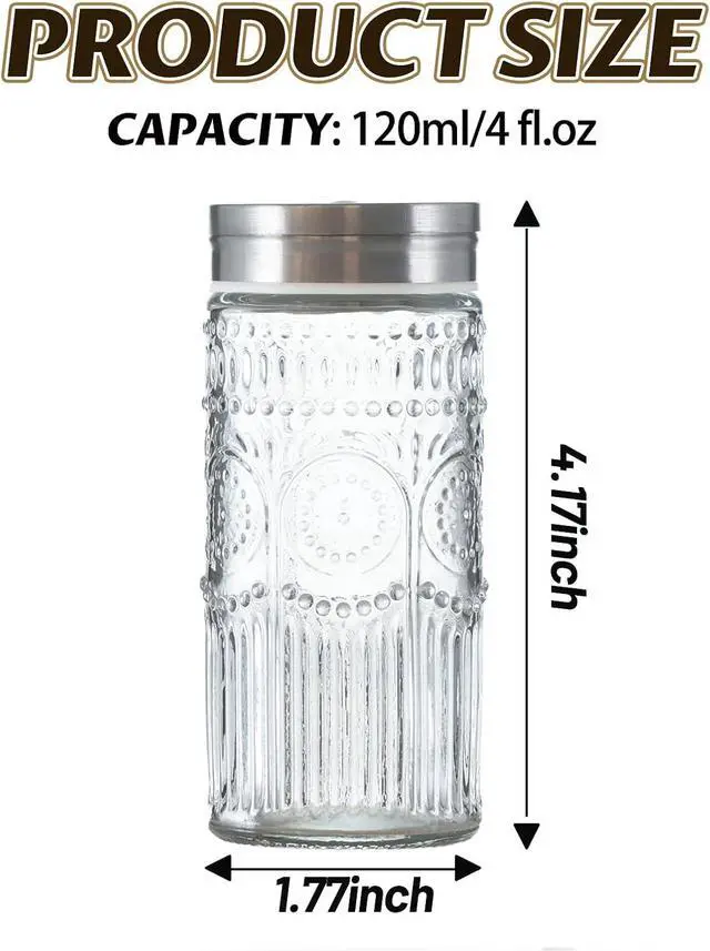 Alt view image 2 of 7 - 2 Pack Glass Salt and Pepper Shaker with 304 Stainless Steel Adjustable Lid, 120ml Refillable Spice Dispenser for Table, Kitchen(Tall-Sunflower)