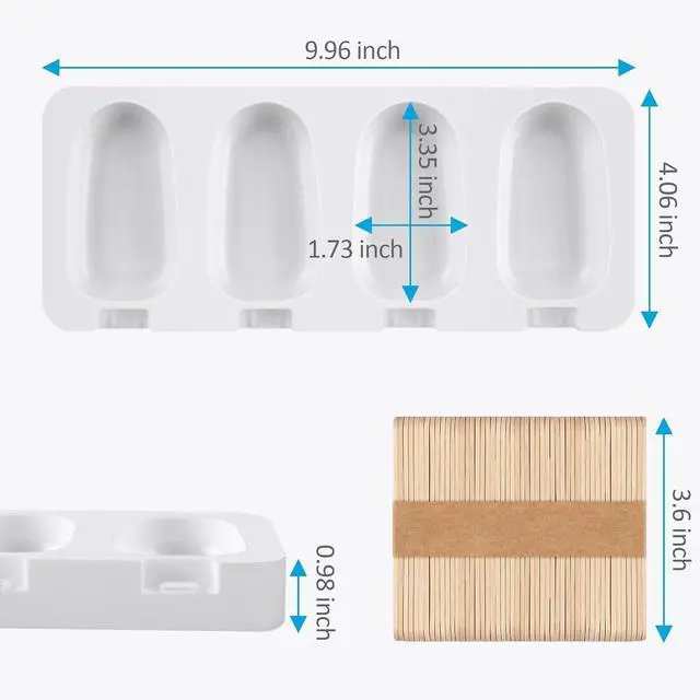 Alt view image 7 of 7 - 3 Pack Popsicles Molds, Silicone Popsicle Molds 4 Cavities Homemade Ice Cream Largre Oval Cake Pop Mold with 100 Wooden Sticks for DIY Pop,Cakesicles, Cake Pops