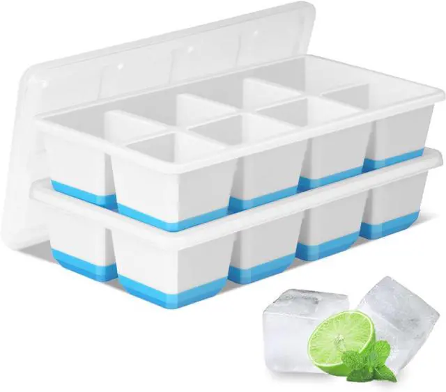 Main image of Large Ice Cube Trays 2 Pack, Silicone Easy-Release and Flexible Ice Cube Molds with Lids,1.8" Big Square Cubed Ice Trays for Whiskey and Cocktail, BPA Free and Dishwasher Safe (Blue White)