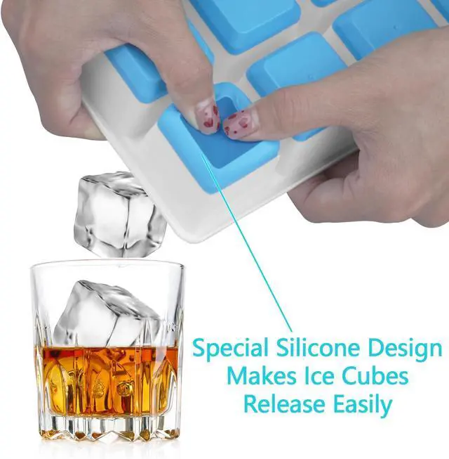 Alt view image 3 of 7 - Large Ice Cube Trays 2 Pack, Silicone Easy-Release and Flexible Ice Cube Molds with Lids,1.8" Big Square Cubed Ice Trays for Whiskey and Cocktail, BPA Free and Dishwasher Safe (Blue White)