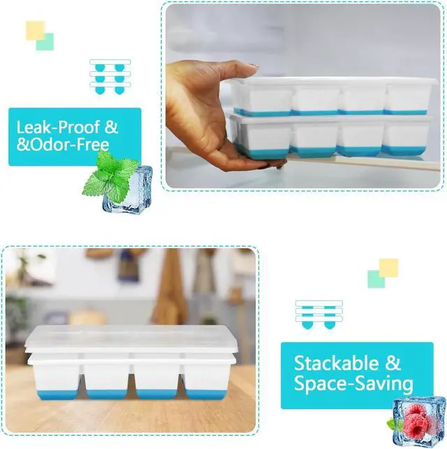 Alt view image 5 of 7 - Large Ice Cube Trays 2 Pack, Silicone Easy-Release and Flexible Ice Cube Molds with Lids,1.8" Big Square Cubed Ice Trays for Whiskey and Cocktail, BPA Free and Dishwasher Safe (Blue White)