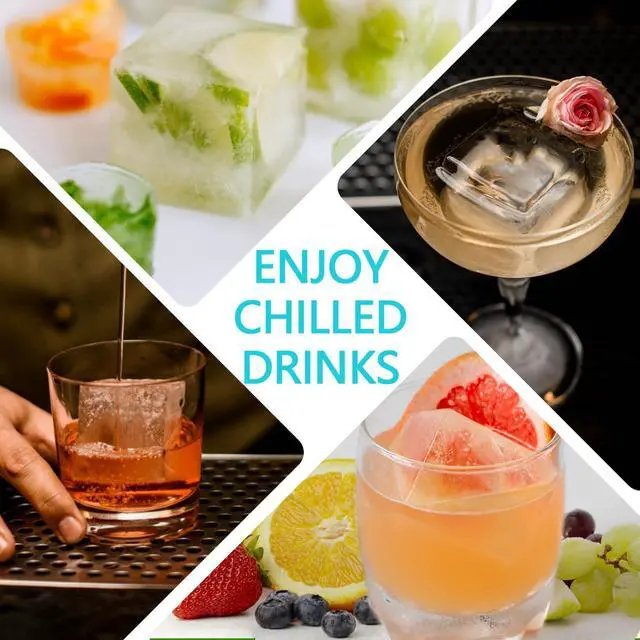 Alt view image 7 of 7 - Large Ice Cube Trays 2 Pack, Silicone Easy-Release and Flexible Ice Cube Molds with Lids,1.8" Big Square Cubed Ice Trays for Whiskey and Cocktail, BPA Free and Dishwasher Safe (Blue White)