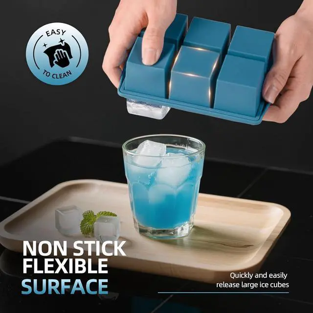 Alt view image 4 of 7 - Large Ice Cube Trays for Whiskey (2 Pack) - Silicone Ice Cube Molds with Steel Frame Reinforcement & Lid, 2-Inch Square Ice Cubes for Whisky, Cocktails, Coffee, Tea - Easy Release