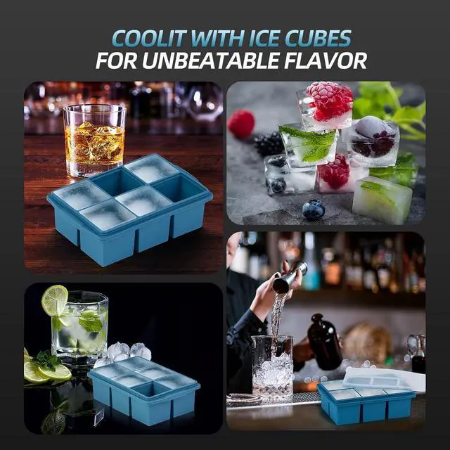 Alt view image 7 of 7 - Large Ice Cube Trays for Whiskey (2 Pack) - Silicone Ice Cube Molds with Steel Frame Reinforcement & Lid, 2-Inch Square Ice Cubes for Whisky, Cocktails, Coffee, Tea - Easy Release