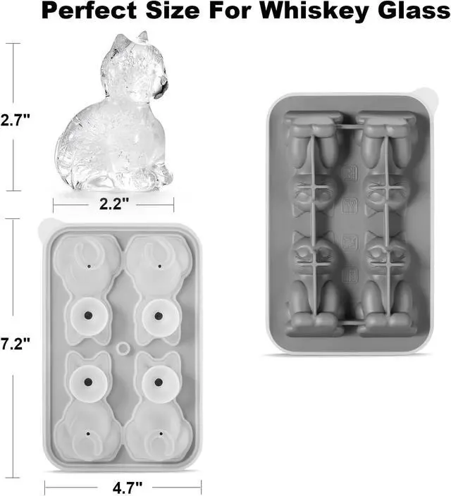 Alt view image 3 of 6 - Nax Caki 3D Cat Ice Cube Mold Fun Shapes, Cat Lover Gifts for Women & Mom, Cute Large Craft Ice Mold, Big Ice Cube Trays for Whiskey Cocktails Bourbon