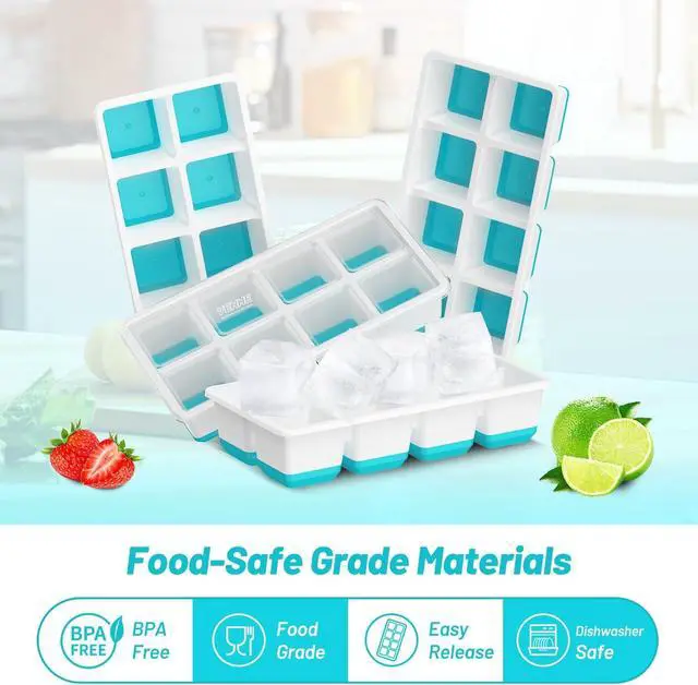 Alt view image 2 of 7 - VEHHE Ice Cube Tray, 2 Pack Reusable Large Ice Cube Molds with Lid | Blue | Easy Release Silicone Base Design | Food-Grade Material | Stackable Space-Saving Design | BPA Free and Dishwasher