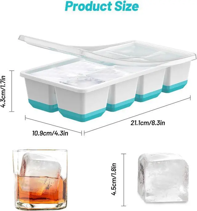 Alt view image 4 of 7 - VEHHE Ice Cube Tray, 2 Pack Reusable Large Ice Cube Molds with Lid | Blue | Easy Release Silicone Base Design | Food-Grade Material | Stackable Space-Saving Design | BPA Free and Dishwasher