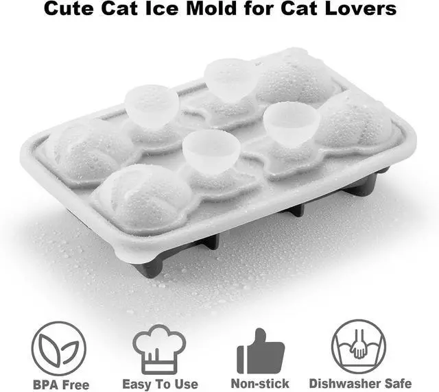 Alt view image 4 of 6 - Nax Caki 3D Cat Ice Cube Mold Fun Shapes, Cat Lover Gifts for Women & Mom, Cute Large Craft Ice Mold, Big Ice Cube Trays for Whiskey Cocktails Bourbon