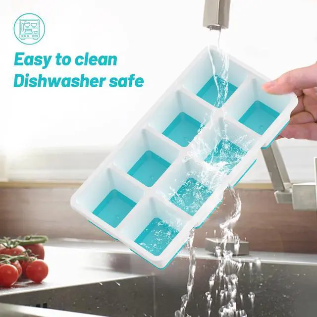 Alt view image 5 of 7 - VEHHE Ice Cube Tray, 2 Pack Reusable Large Ice Cube Molds with Lid | Blue | Easy Release Silicone Base Design | Food-Grade Material | Stackable Space-Saving Design | BPA Free and Dishwasher