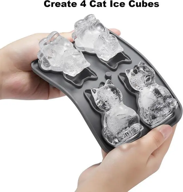 Alt view image 5 of 6 - Nax Caki 3D Cat Ice Cube Mold Fun Shapes, Cat Lover Gifts for Women & Mom, Cute Large Craft Ice Mold, Big Ice Cube Trays for Whiskey Cocktails Bourbon
