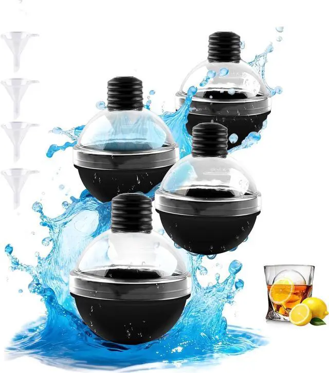 Main image of Set of 4 Round Ice Cube Mold, 2.4 Inches Ice Ball Mold for Whiskey | BPA Free, Reusable, Silicone, Easy to Peel Off, with Lid,Suitable for Refrigerator Use