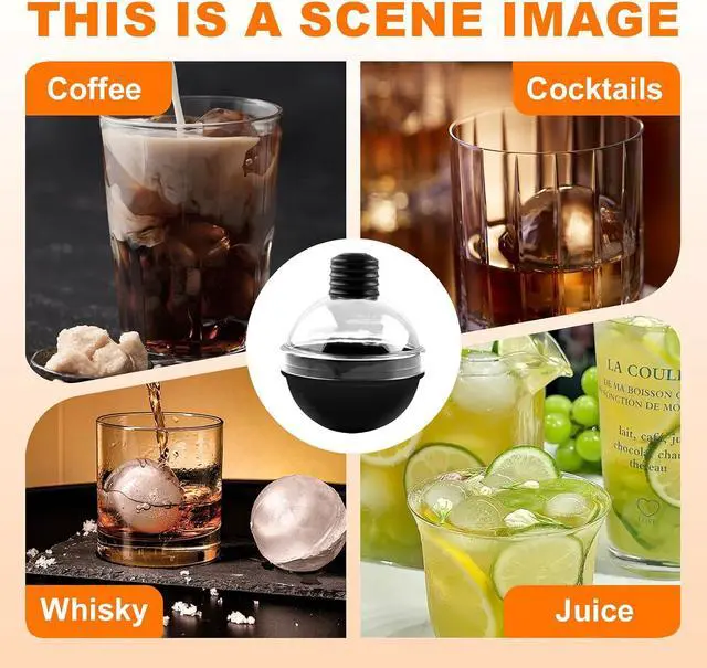 Alt view image 6 of 7 - Set of 4 Round Ice Cube Mold, 2.4 Inches Ice Ball Mold for Whiskey | BPA Free, Reusable, Silicone, Easy to Peel Off, with Lid,Suitable for Refrigerator Use