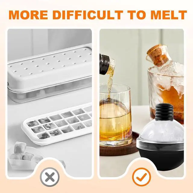 Alt view image 7 of 7 - Set of 4 Round Ice Cube Mold, 2.4 Inches Ice Ball Mold for Whiskey | BPA Free, Reusable, Silicone, Easy to Peel Off, with Lid,Suitable for Refrigerator Use