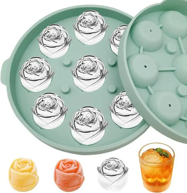 Main image of Rose Ice Mold, Silicone Flower Ice Cube Tray for Cocktails Mimosas Whiskey | 9 cute roses, flower ice cube mold for freezer