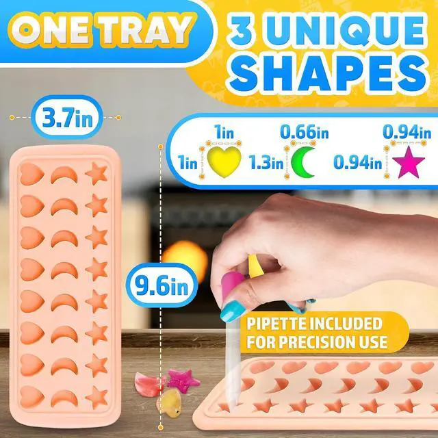 Alt view image 2 of 7 - Cute Ice Cube Tray with Lid, 24 Cavities, Flexible Silicone | Mini Star Ice Cube Tray; Stars, Moons & Hearts; Measuring Pipette; Dishwasher Safe; for Cocktails, Juice, Parties & Desserts