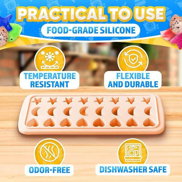 Alt view image 4 of 7 - Cute Ice Cube Tray with Lid, 24 Cavities, Flexible Silicone | Mini Star Ice Cube Tray; Stars, Moons & Hearts; Measuring Pipette; Dishwasher Safe; for Cocktails, Juice, Parties & Desserts