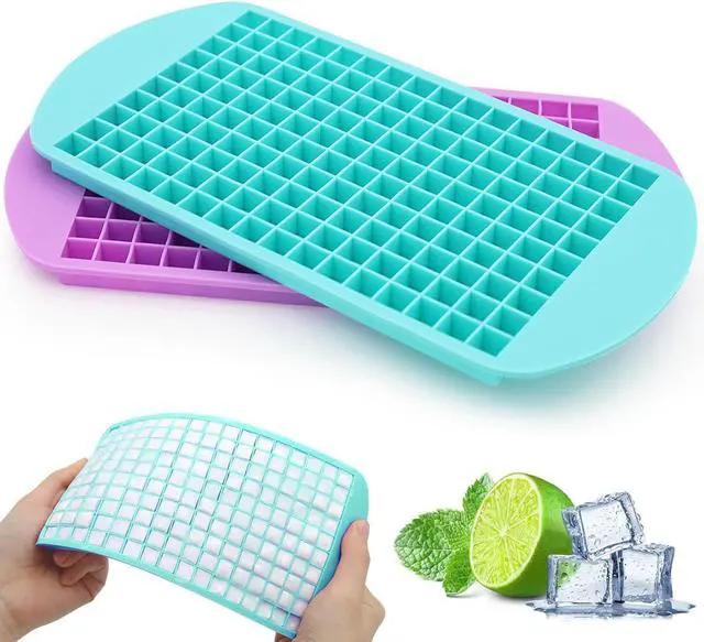 Main image of Mini Ice Cube Trays Set of 2-160 Small Ice Cubes Silicone Mold for Whiskey, Cocktails, Water Bottles - BPA Free Flexible & Stackable Ice Maker (Cyan&Purple)