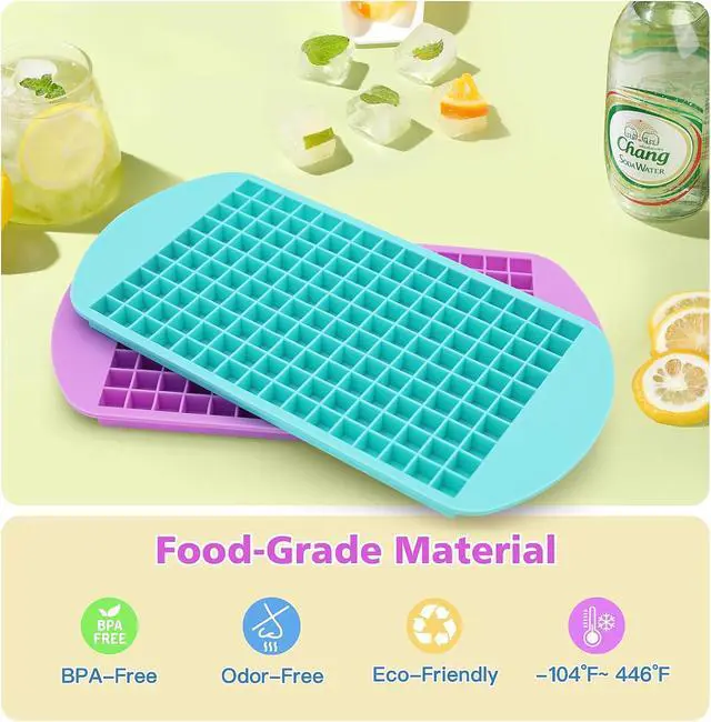Alt view image 2 of 7 - Mini Ice Cube Trays Set of 2-160 Small Ice Cubes Silicone Mold for Whiskey, Cocktails, Water Bottles - BPA Free Flexible & Stackable Ice Maker (Cyan&Purple)