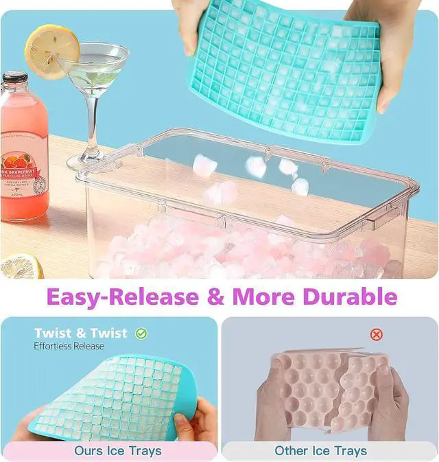 Alt view image 4 of 7 - Mini Ice Cube Trays Set of 2-160 Small Ice Cubes Silicone Mold for Whiskey, Cocktails, Water Bottles - BPA Free Flexible & Stackable Ice Maker (Cyan&Purple)