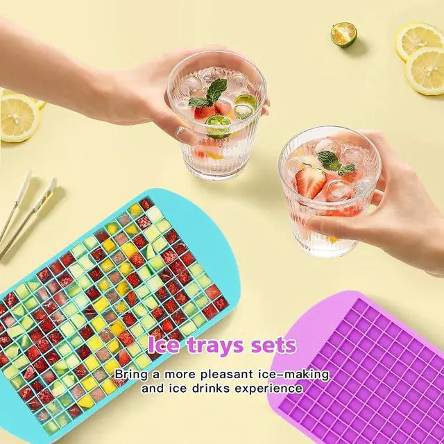 Alt view image 3 of 7 - Mini Ice Cube Trays Set of 2-160 Small Ice Cubes Silicone Mold for Whiskey, Cocktails, Water Bottles - BPA Free Flexible & Stackable Ice Maker (Cyan&Purple)